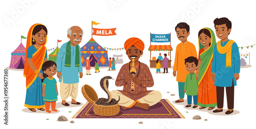 Snake Charmer Performance at Indian Mela with Family Audience