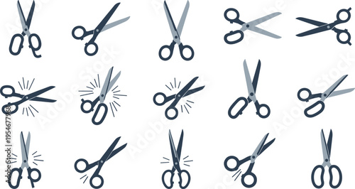 Hair cutting scissors icon set with motion effect barber tools vector illustration