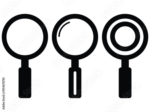 Set of three magnifying glass vector icons