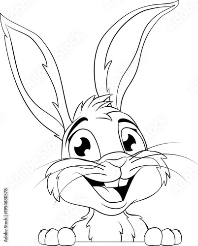 The Easter bunny or other fun rabbit cartoon character peeking around sign illustration