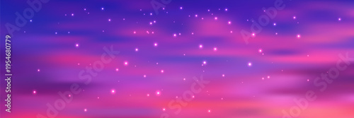 Dreamy pastel sky with twinkling stars and gentle gradient colors evokes magical twilight moments ideal for whimsical designs and starry night illustrations. Vector Illustration.