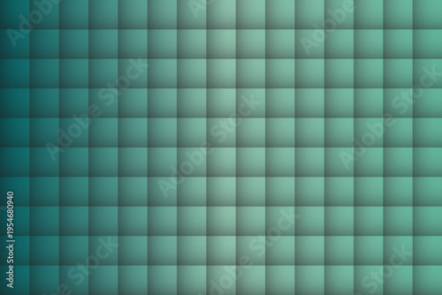 A modern geometric background featuring a repetitive grid of 3D-effect squares in blue green mix