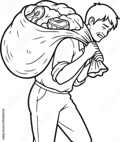 Vector illustration of a man carrying a heavy bag of money
