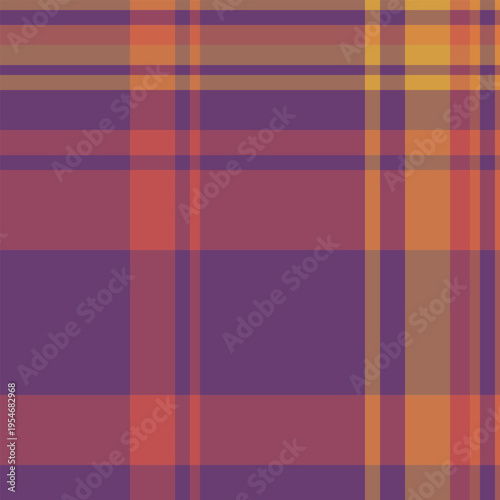 Oktoberfest fabric vector seamless, scotland background check tartan. Household textile pattern plaid texture in purple and orange colors.