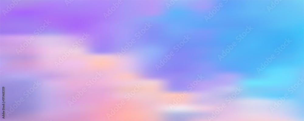 Obraz premium Dreamy pastel sky background featuring rainbow gradient clouds and twinkling stars. Soft evening atmosphere with fluffy textures ideal for princess-themed creative projects.