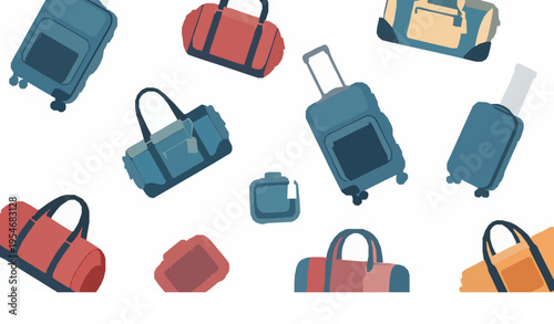 Creative Travel Bag Collection with Suitcase Duffel and Carry On Luggage Flat Vector Illustration