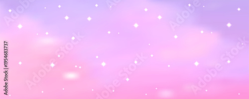 Evening sky backdrop featuring cotton candy clouds in pink hues, ideal for princess-themed projects, cute cartoons, and magical sunset gradient backgrounds. Vector Illustration.
