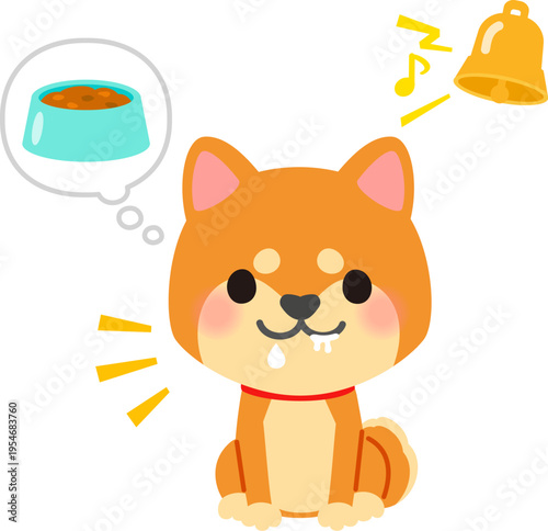 鳴っているベルとよだれを垂らす犬