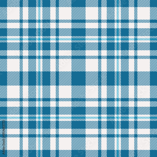 Cute texture plaid tartan, formal vector seamless fabric. Pajamas check textile pattern background in cyan and white colors.