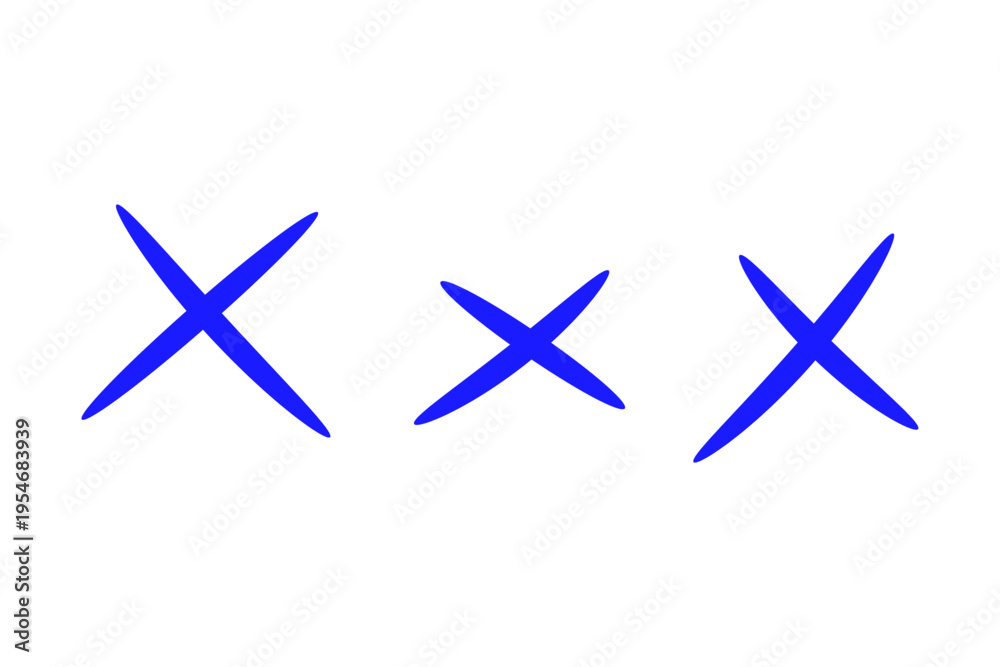 Fototapeta premium バツマークアイコンセット 手書き風NGチェック記号イラスト素材 青