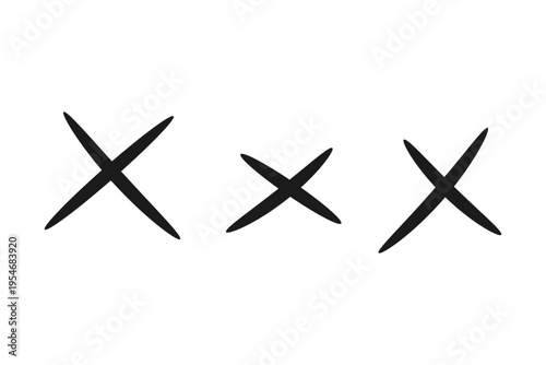 バツマークアイコンセット 手書き風NGチェック記号イラスト素材　黒