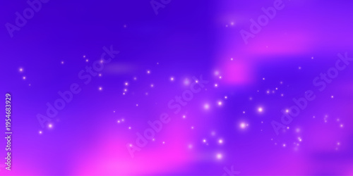 Purple evening gradient with pastel clouds and sparkling stars, creating an enchanting sky perfect for whimsical cartoon and fairytale designs. Vector Illustration.