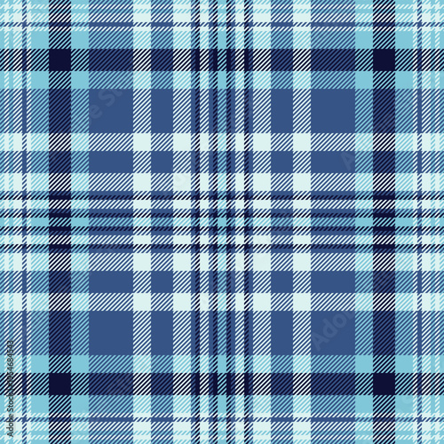Latin pattern check seamless, domestic plaid vector fabric. Seventies background tartan textile texture in blue and light colors.
