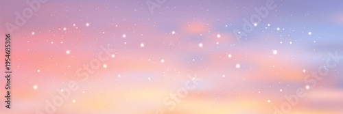 Pastel sky background with soft gradient clouds and twinkling stars creating a dreamy atmosphere perfect for fantasy designs and romantic projects with gentle pink hues.