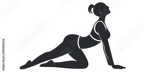 Yoga Cobra Pose Silhouette Illustration - Female Fitness Stretching Exercise Wellness Graphic Art