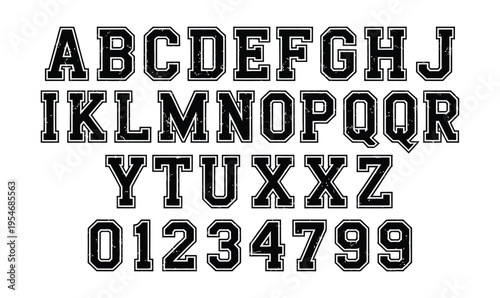 Varsity Alphabet and Numbers Vector Set with Collegiate Sports Font for Team Jersey Apparel Design