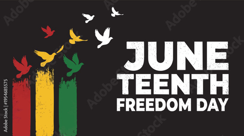 Juneteenth Freedom Day banner with pigeons and Pan-African colors