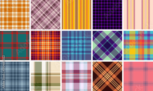 Plaid pattern set designed for Independence Day and American heritage. Seamless vectors ideal for casual fashion, blankets, scarves, and home decor.