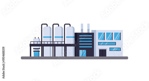 Modern industrial complex with tall silos and administrative building, representing manufacturing and production facilities.