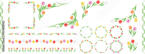 チューリップのフレームと装飾セット