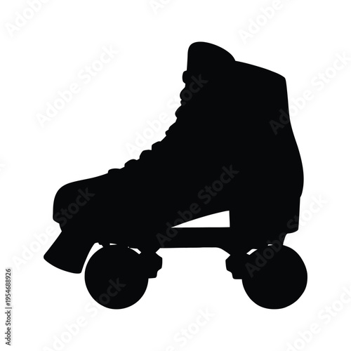 A simple black silhouette icon of a retro quad roller skate isolated on a plain white background