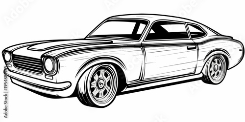 Classic Muscle Car Illustration - Vintage Sports Coupe Vector Sketch