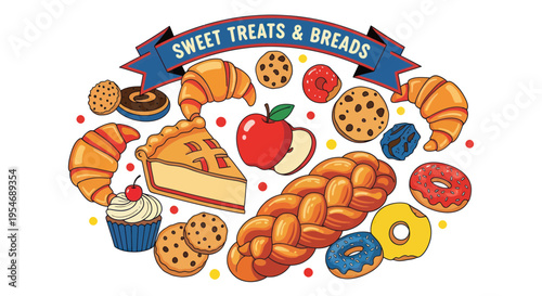 Delicious Assortment of Sweet Treats and Breads, Baked Goods Collection