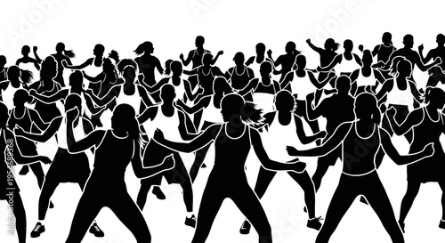 Energetic Group Fitness Class Silhouette Dancing