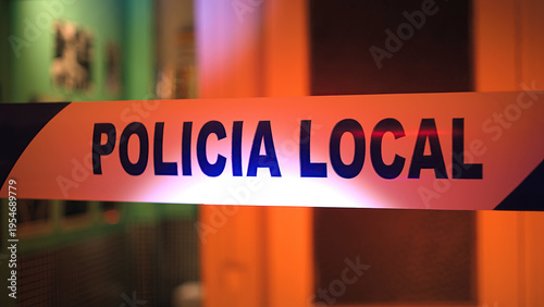 Spanish police tape securing crime scene