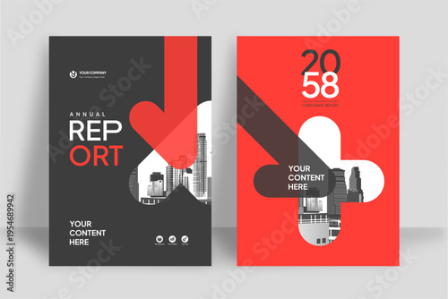 Business Report Cover Template – Red Geometric Layout (A4)