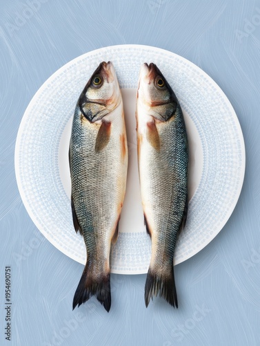 Minimal illustration poster, two fish in plate