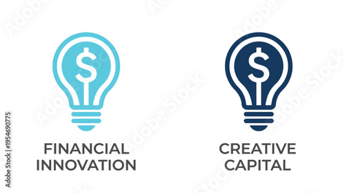 Minimalist light bulb with dollar sign icons, solid blue styles, symbolizing financial innovation, creative capital, investment strategies, entrepreneurship.
