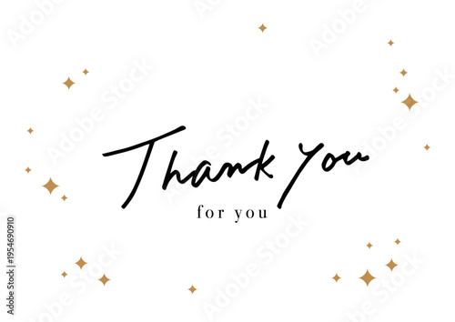 Minimal Thank You lettering with gold decorative elements on white background