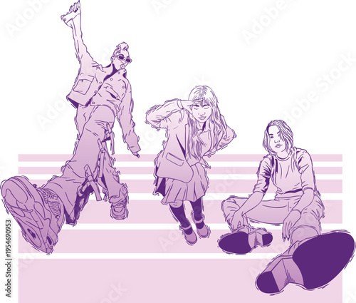 Set of stylisht young woman fashion sketches. Diverse illustrtion of modern girls