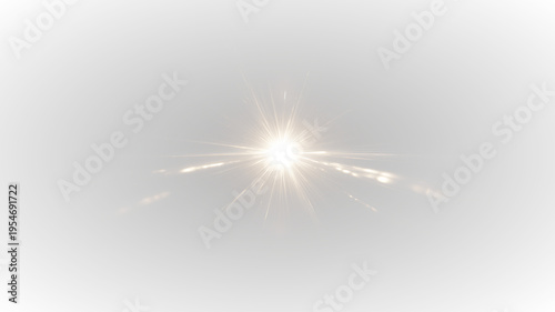 Cinematic bright star flare with radiant orange light rays, glowing beam streaks and sparkling particles, abstract optical lens effect isolated on transparent background PNG