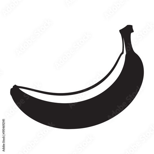 A simple black graphic depicts a curved banana shape presenting a striking silhouette