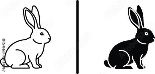 A black and white illustration of two rabbits side by side