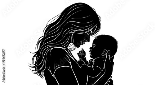 Silhouette Illustration of Mother Holding Her Baby, Vector Art for Mother's Day and Parenting Themes