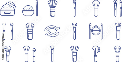 Collection of beauty and grooming tools and accessories in minimalist line art style