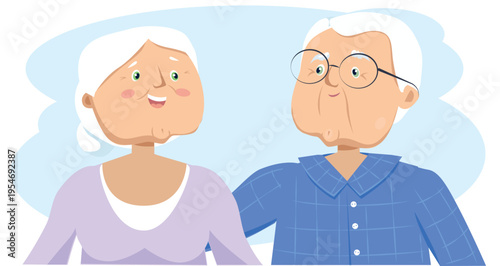 Happy senior couple portrait, smiling grandmother and grandfather together, elderly husband and wife characters.