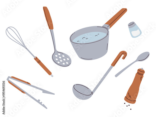Illustration of a set of kitchen utensils