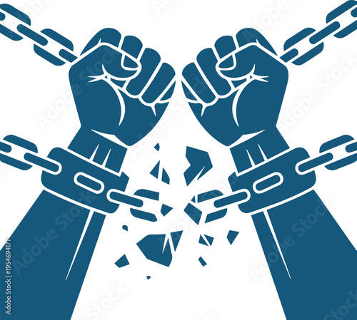 Breaking Chains Vector Illustration of Clenched Fists Shattering Handcuffs for Freedom and Liberation Concept
