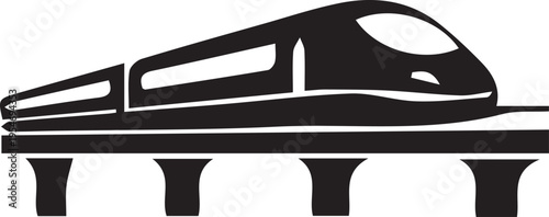 Futuristic Aerodynamic Bullet Train Silhouette on Curved Bridge Viaduct Vector