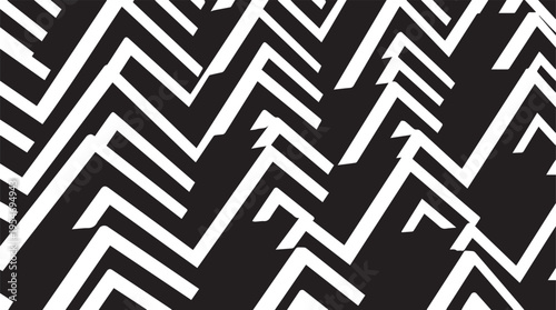 Abstract Monochrome Zigzag Pattern with Geometric Linear Distortion and Optical Illusion Dazzle Effect