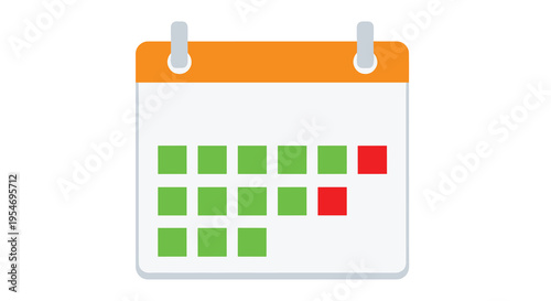 Monthly calendar illustration featuring green highlighted days and a few red dates for scheduling and deadline management.