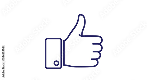 Simple dark blue outline icon of a thumbs up gesture representing like, approval, success, and positive feedback concepts.
