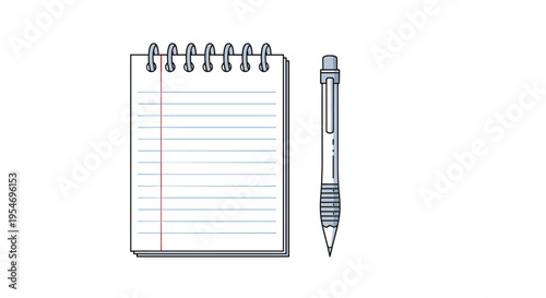 Spiral bound notebook with lined paper and a silver mechanical pencil next to it for writing notes and sketching ideas.