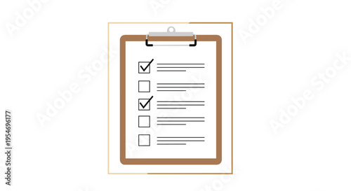 Clipboard with a checked list of tasks and lined paper on a wooden board background for business and goal management.