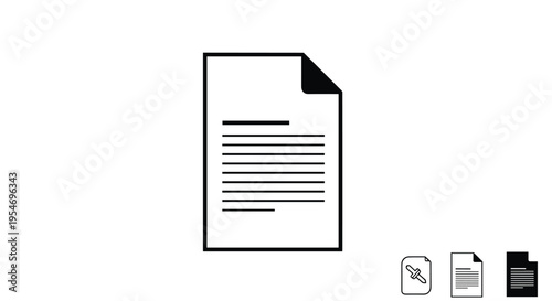Simple document icon representing a text file with a folded corner and horizontal lines for business and office documentation.