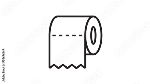 Toilet paper roll icon with perforated edges and a dashed line indicating separation, presented in a clean, minimalist style.